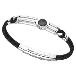 Bracciale Zancan in kevlar con targa in argento e madreperla.