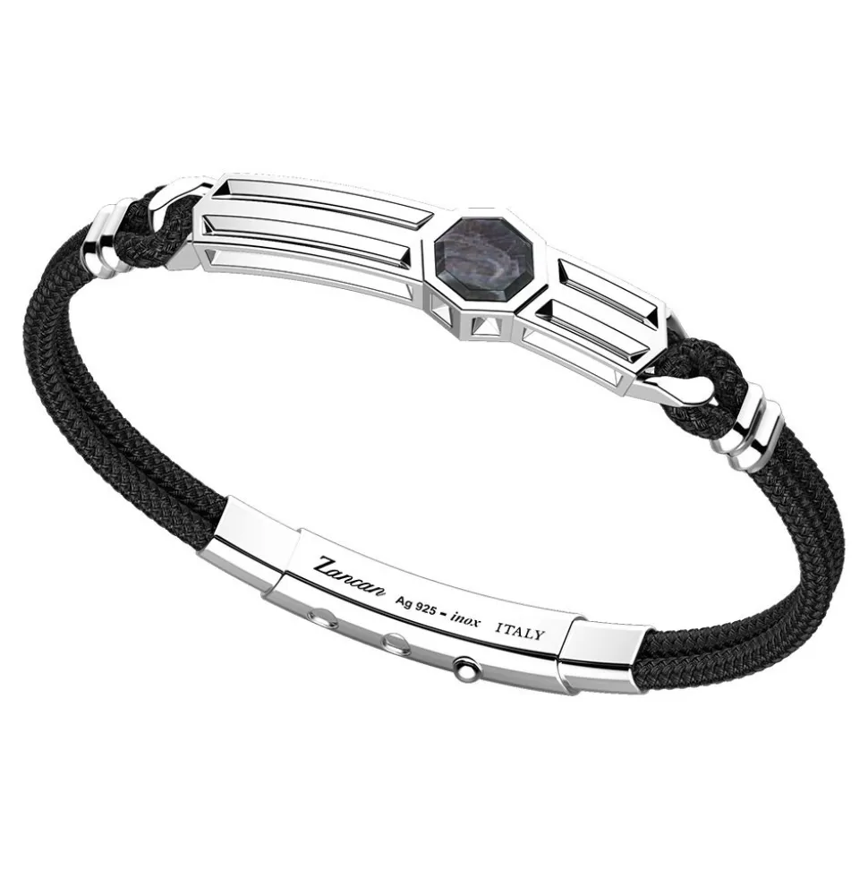 Bracciale Zancan in kevlar con targa in argento e madreperla.