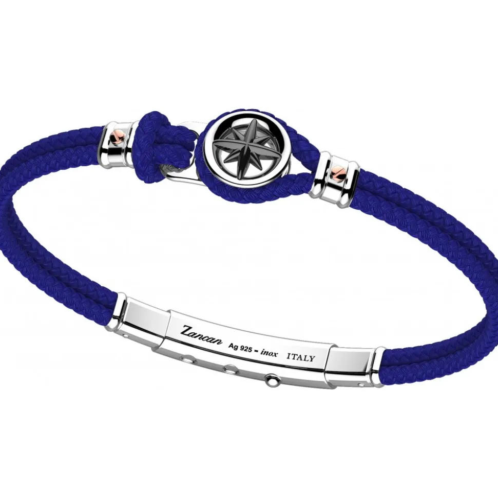 Bracciale Zancan in kevlar con rosa dei venti in argento.