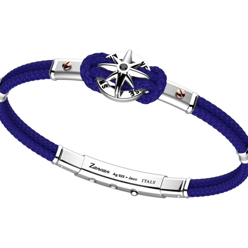 Bracciale Zancan in kevlar con rosa dei venti in argento.