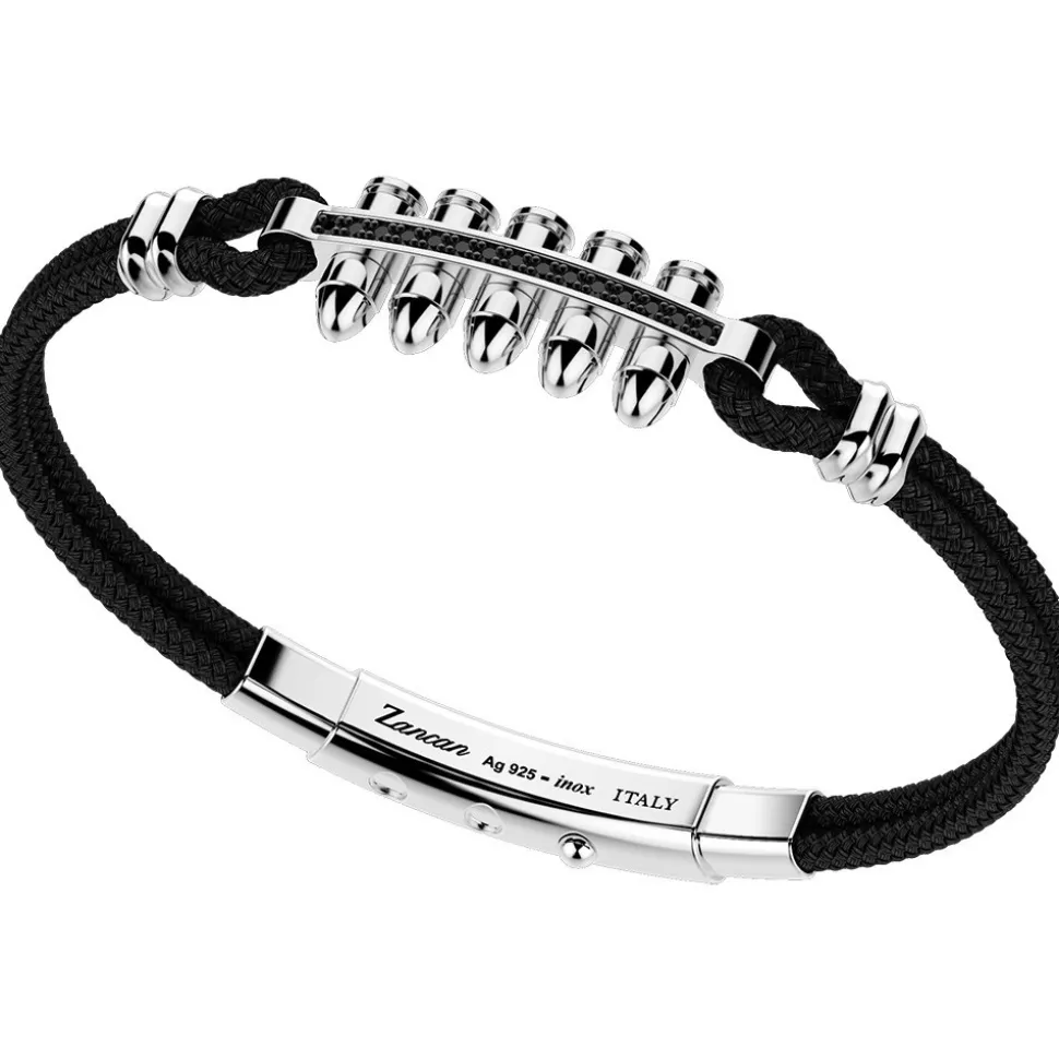 Bracciale Zancan in kevlar con proiettili in argento e pietre nere.