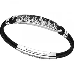 Bracciale Zancan in kevlar con targa in argento con fiamme.