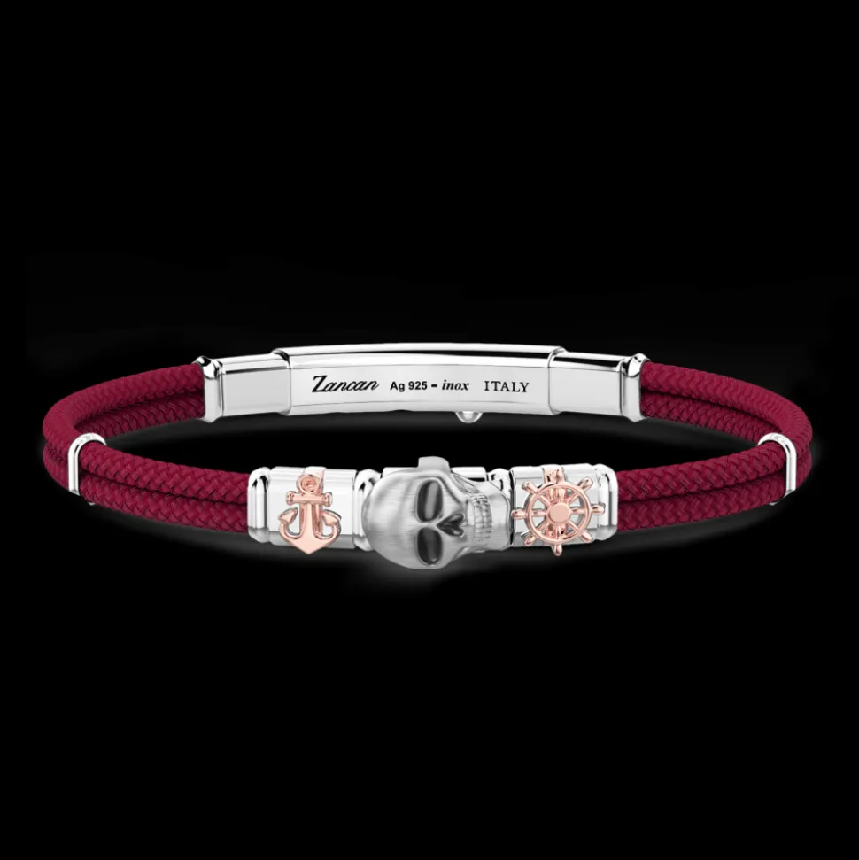 Bracciale Zancan in kevlar con teschio ed elementi nautici.