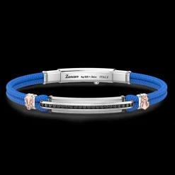 Bracciale Zancan in kevlar con targa e pietre nere.