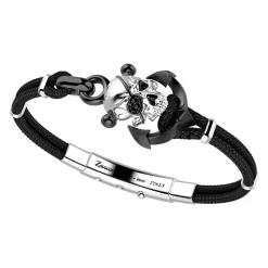 Bracciale Zancan in kevlar con teschio in argento.
