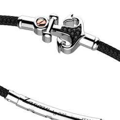 Bracciale Zancan in kevlar con ancora in argento e pietre nere.