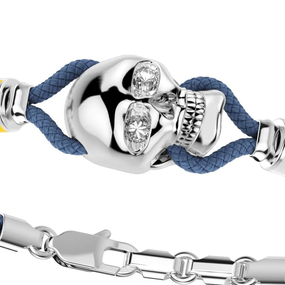 Bracciale Zancan in kevlar con teschio in argento e bandiere nautiche.
