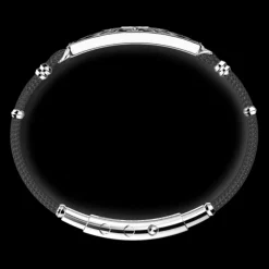 Bracciale Zancan in Kevlar con targa in argento e pietre nere.