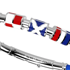 Bracciale Zancan in kevlar con bandiere nautiche in argento smaltata.
