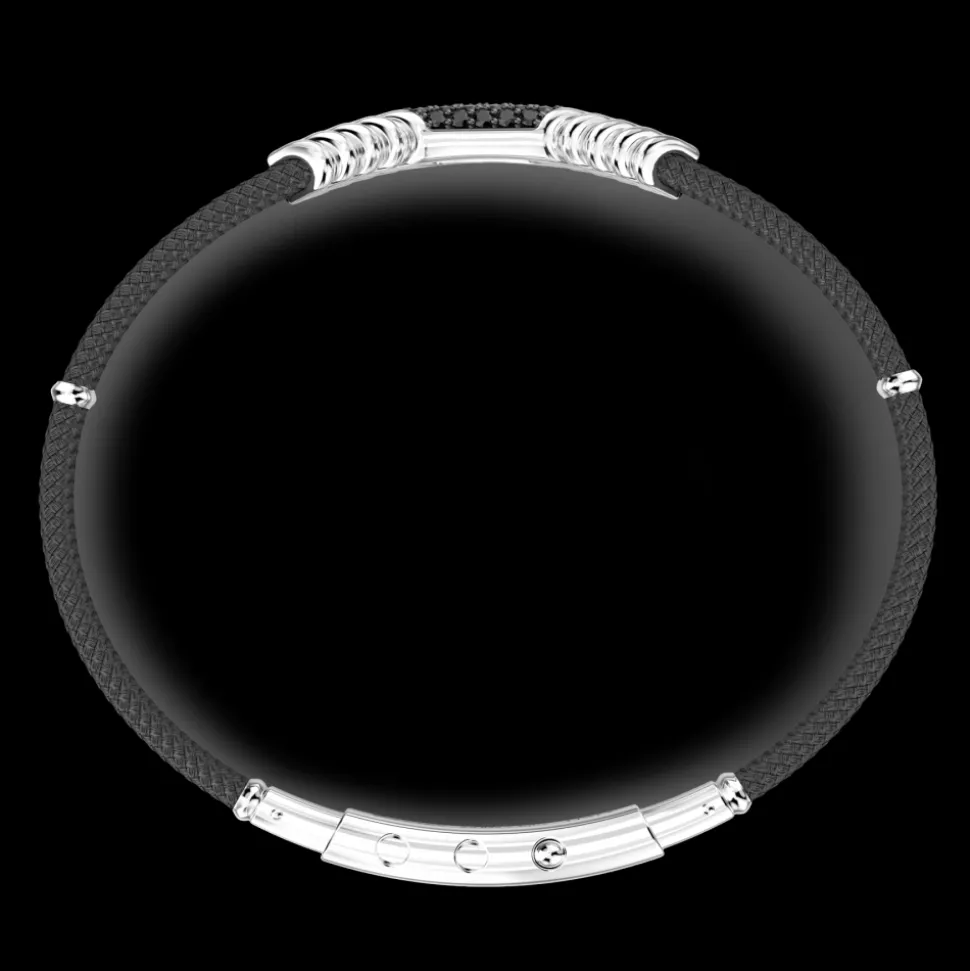 Bracciale Zancan in Kevlar con targa in argento e pietre nere.