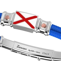 Bracciale Zancan in kevlar con bandiera nautica in argento smaltata e viti in oro rosa.