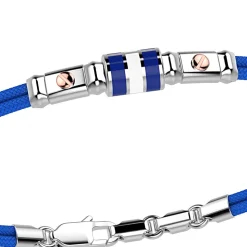 Bracciale Zancan in kevlar con bandiera nautica in argento smaltata e viti in oro rosa.