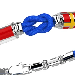 Bracciale Zancan in kevlar con nodo e bandiere nautiche in argento.