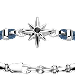 Bracciale Zancan in kevlar con rosa dei venti in argento.