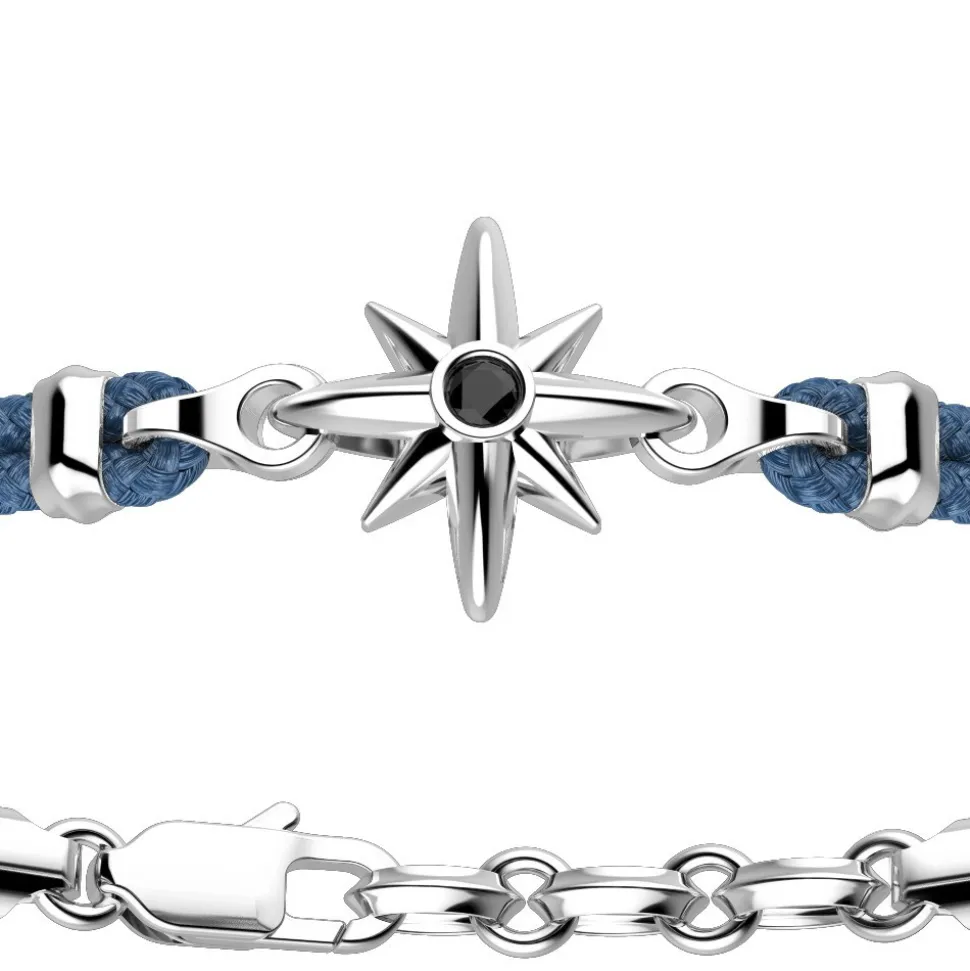 Bracciale Zancan in kevlar con rosa dei venti in argento.
