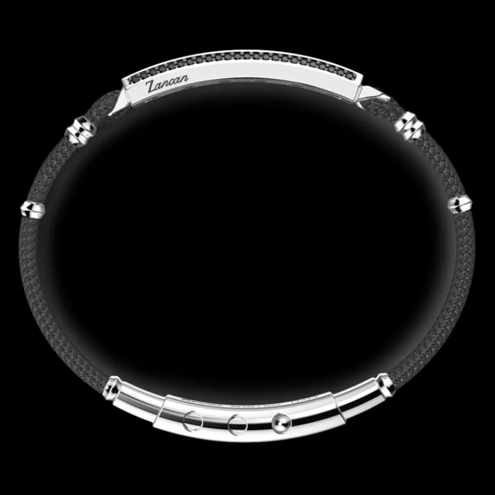 Bracciale Zancan in Kevlar con targa in argento e pietre nere.