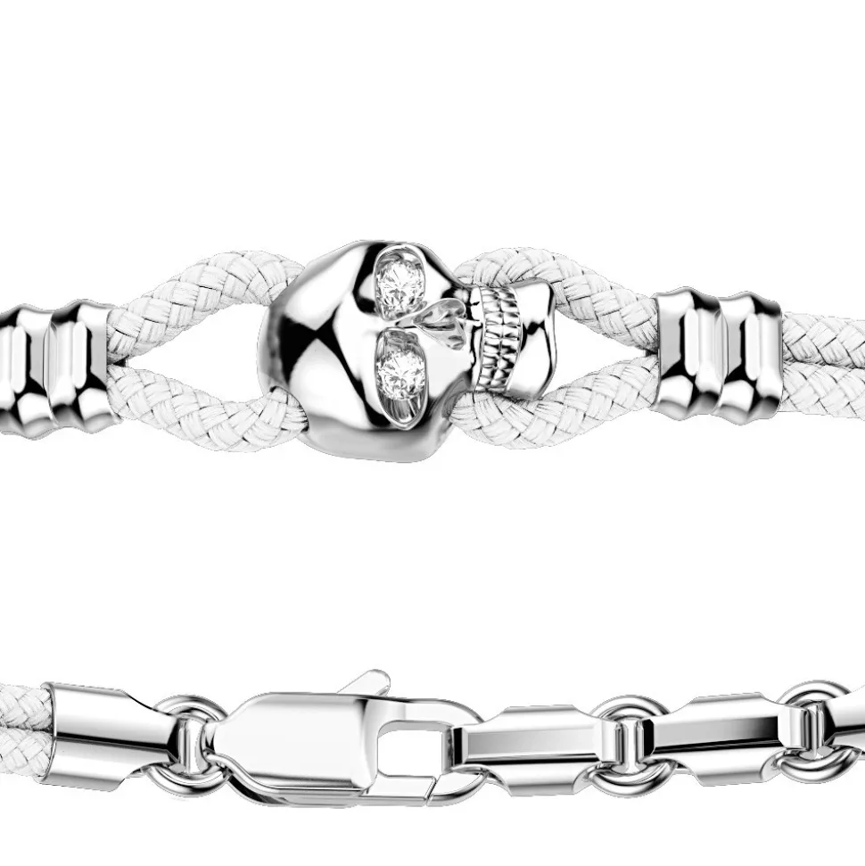 Bracciale Zancan in kevlar con teschio in argento e pietre.