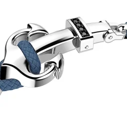 Bracciale Zancan in kevlar con ancora in argento e pietre nere.