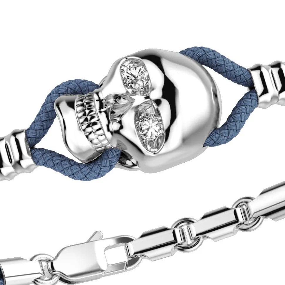 Bracciale Zancan in kevlar con teschio in argento e pietre.