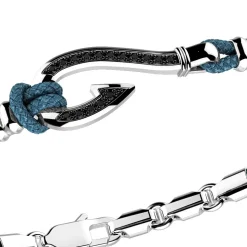 Bracciale Zancan in kevlar con amo in argento e pietre nere.
