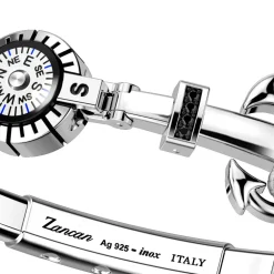 Bracciale Zancan in kevlar con ancora in argento, pietre e bussola.