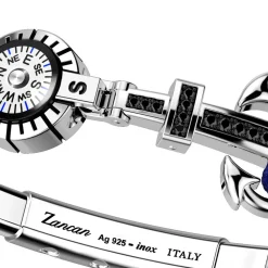 Bracciale Zancan in kevlar con ancora in argento, pietre e bussola.