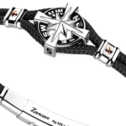 Bracciale Zancan in kevlar con rosa dei venti in argento.
