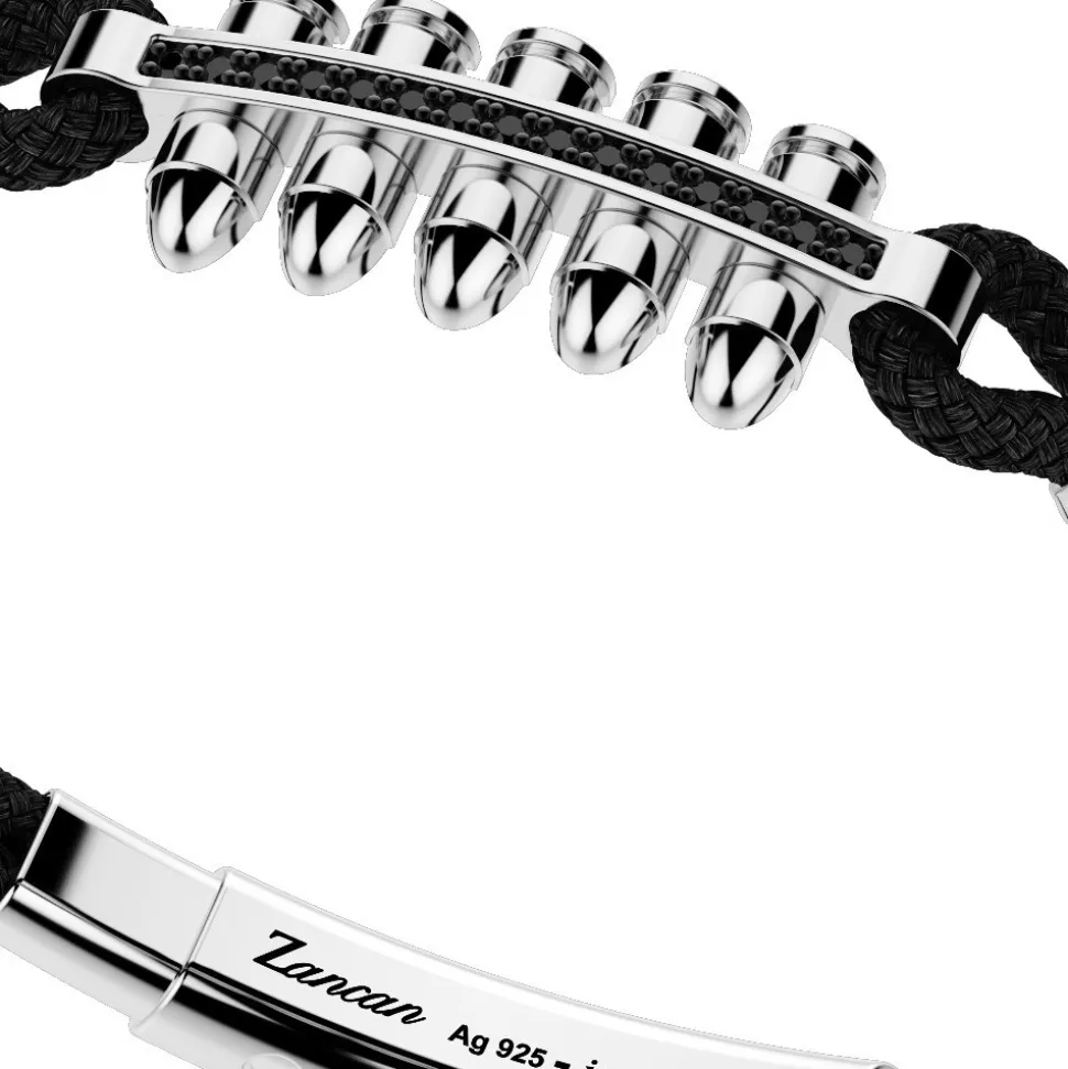 Bracciale Zancan in kevlar con proiettili in argento e pietre nere.