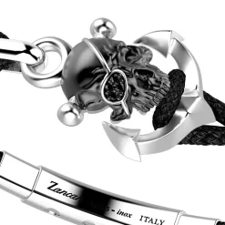 Bracciale Zancan in kevlar con teschio in argento.