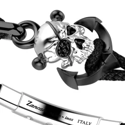 Bracciale Zancan in kevlar con teschio in argento.