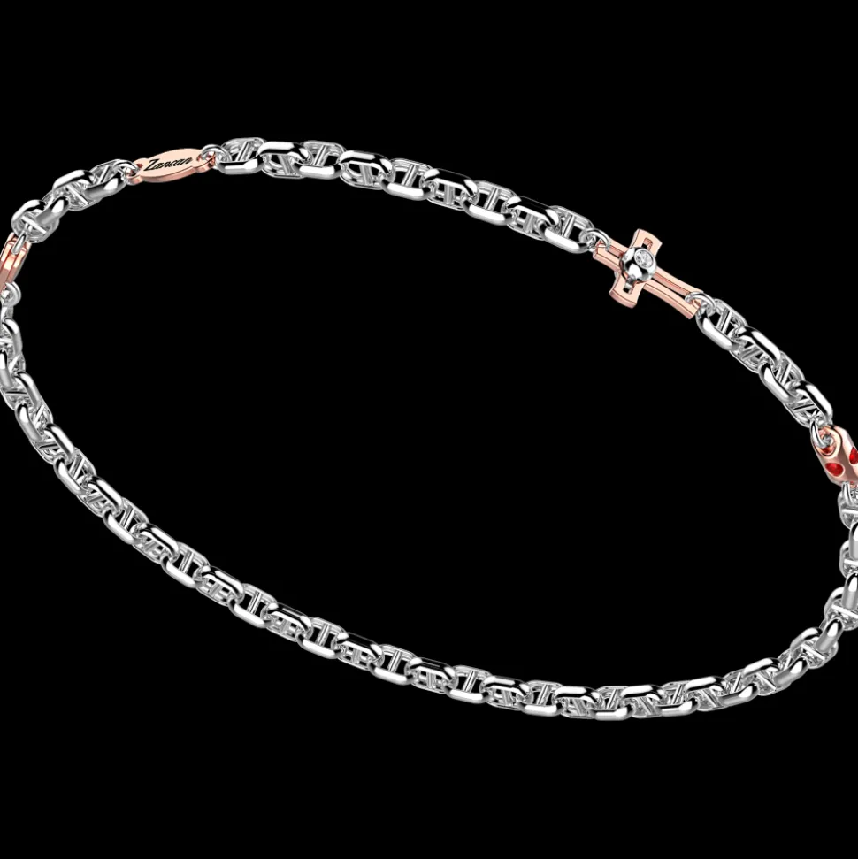Bracciale Zancan in oro bianco con diamanti e croce.