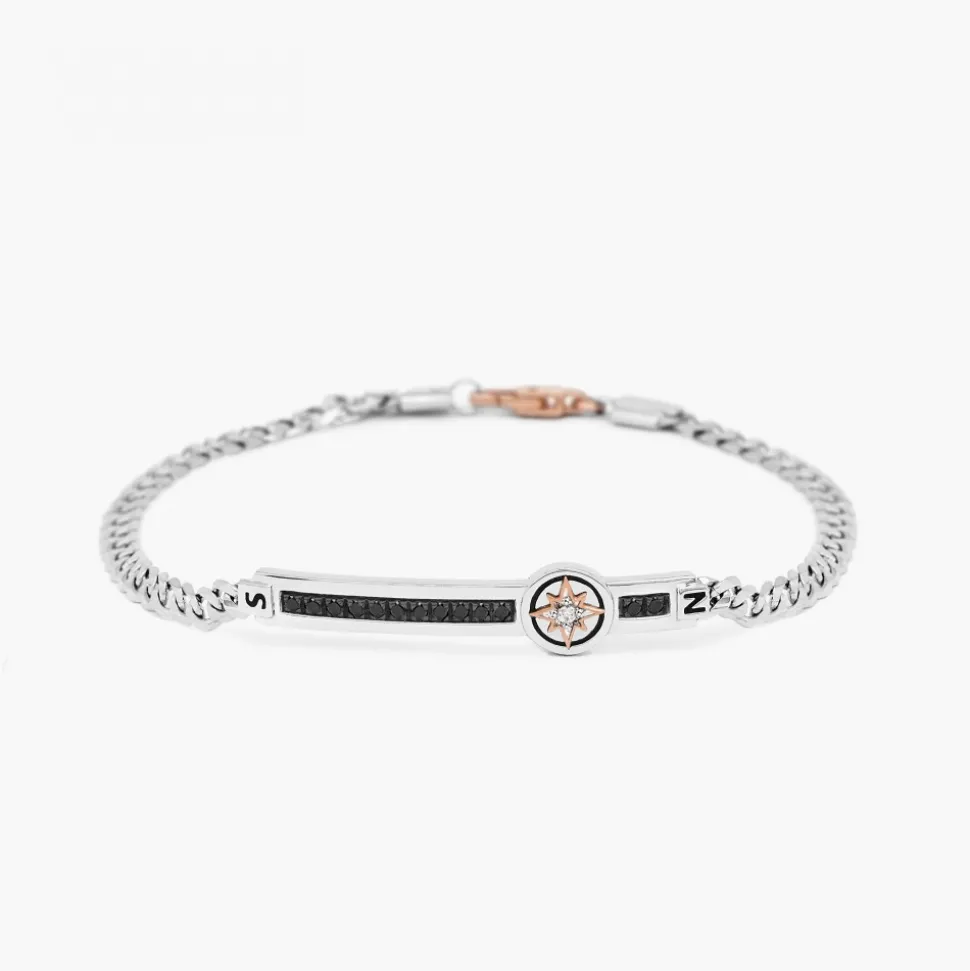 Bracciale Zancan in oro bianco con diamanti e rosa dei venti.