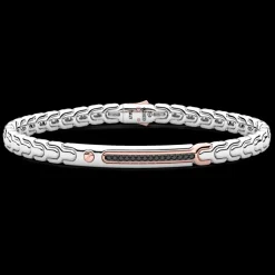 Bracciale Zancan in oro 18kt con targa e diamanti neri.