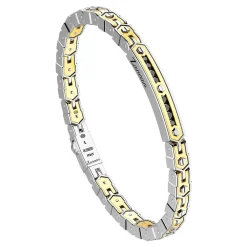 Bracciale Zancan in oro 18k ed argento con targa e pietre nere.