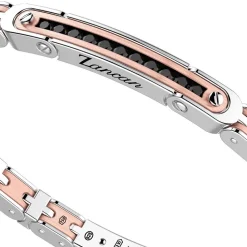 Bracciale Zancan in oro 18k ed argento con targa e pietre nere.