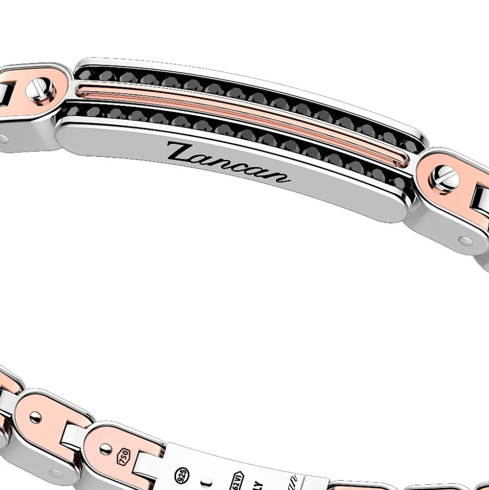 Bracciale Zancan in oro 18k ed argento con targa e pietre nere.
