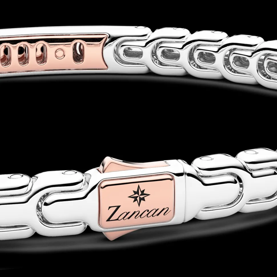 Bracciale Zancan in oro 18kt con targa e diamanti neri.