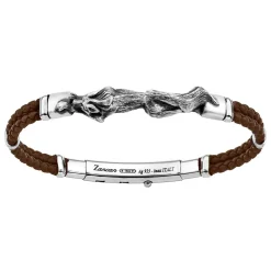 Bracciale Zancan in pelle ed argento con lupo.