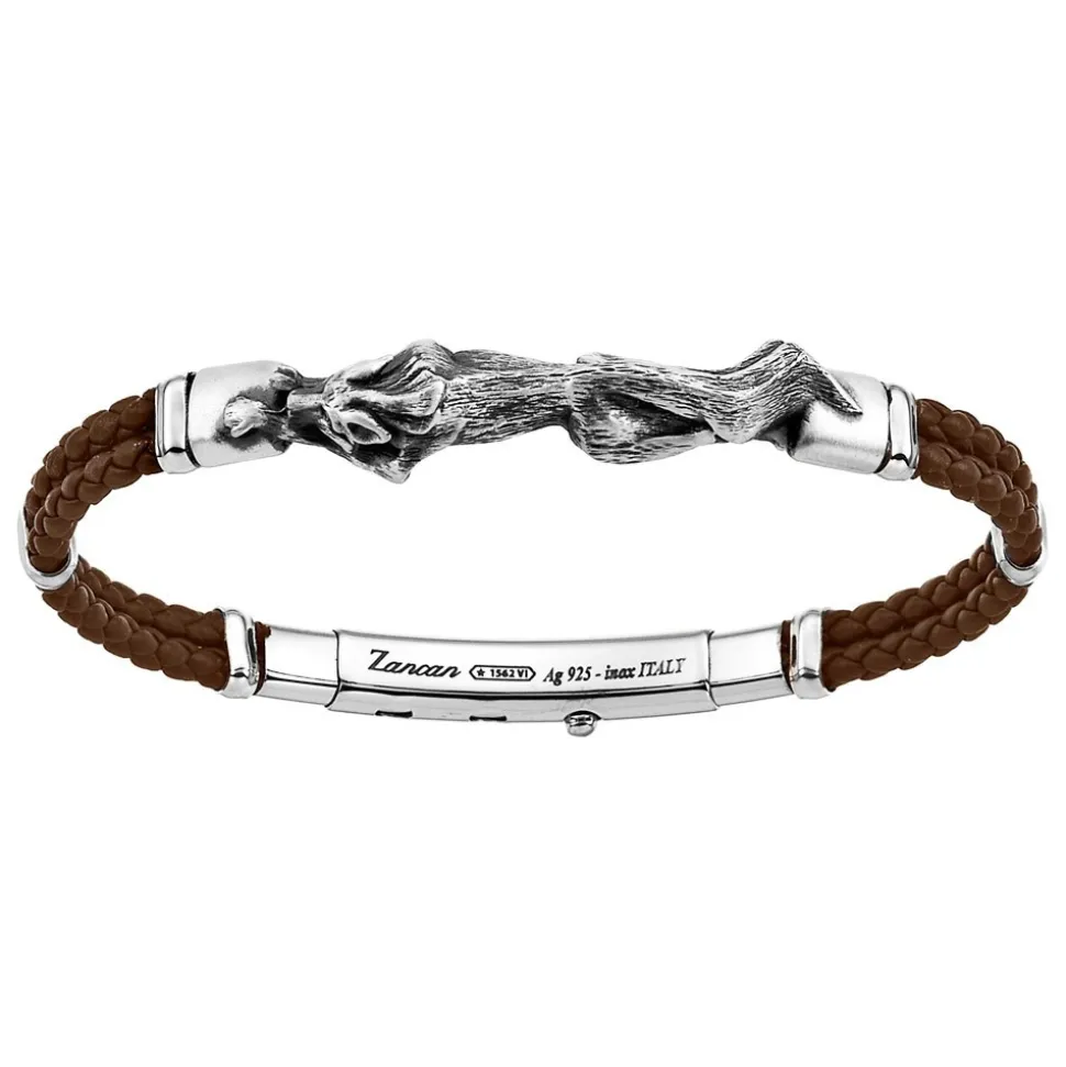 Bracciale Zancan in pelle ed argento con lupo.