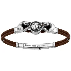 Bracciale Zancan in pelle ed argento con pantere.
