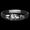 Bracciale Zancan in pelle con teschio incoronato in argento e pietre rosse.