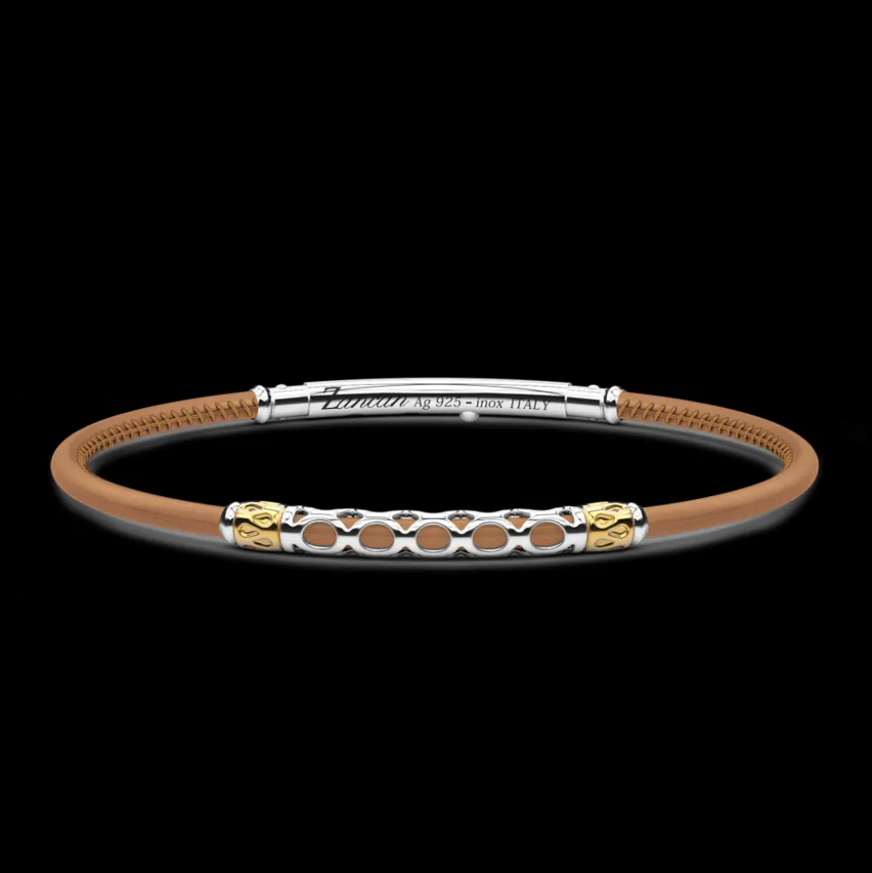 Bracciale Zancan in pelle naturale con targa in argento.