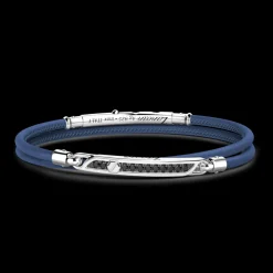 Bracciale Zancan in pelle naturale con targa in argento e pietre nere.