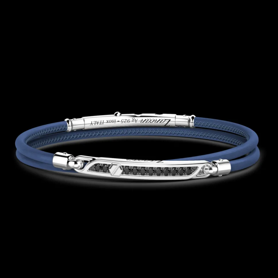 Bracciale Zancan in pelle naturale con targa in argento e pietre nere.