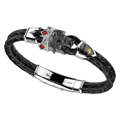 Bracciale Zancan in pelle di con teschio incoronato.
