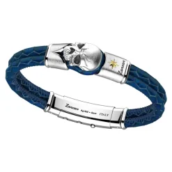 Bracciale Zancan in pelle con teschio in argento.