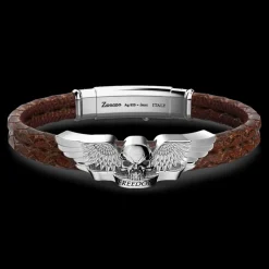 Bracciale Zancan in pelle e teschio alato in argento.