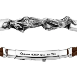 Bracciale Zancan in pelle ed argento con lupo.