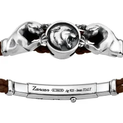 Bracciale Zancan in pelle ed argento con pantere.
