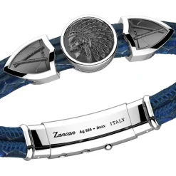 Bracciale Zancan in pelle con targa e teschio nativo americano.